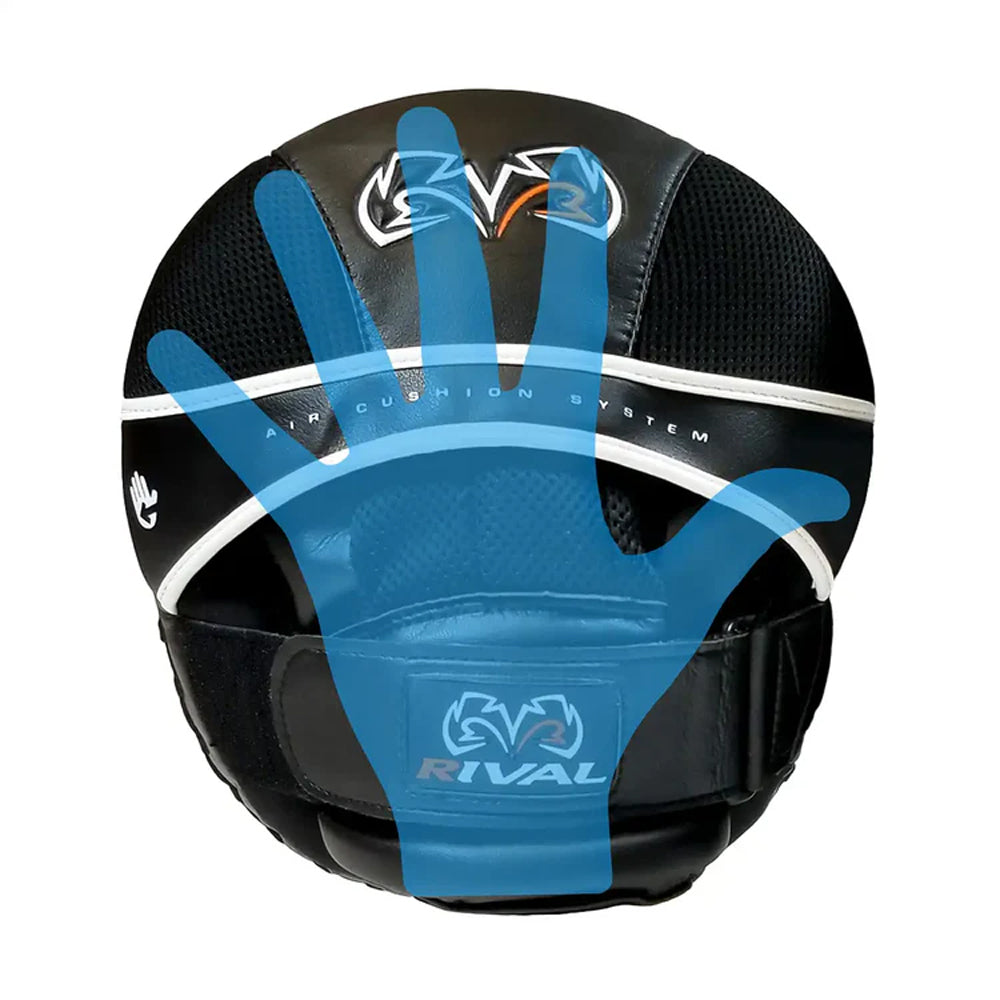Rival RPM3 Air Punch Mitts 2.0 Boxing Pads Black with orange and white Rival logo