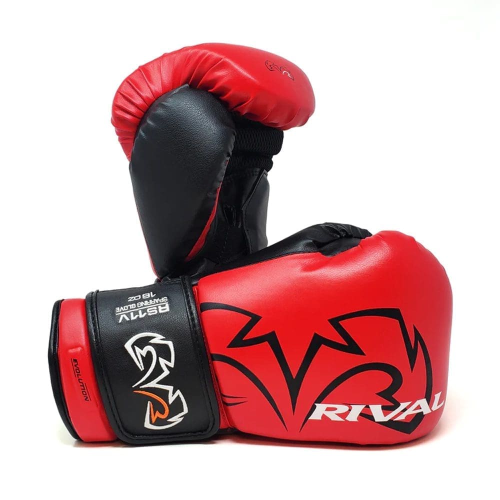 Rival rs11v sparring gloves red with white and black Rival boxing logo