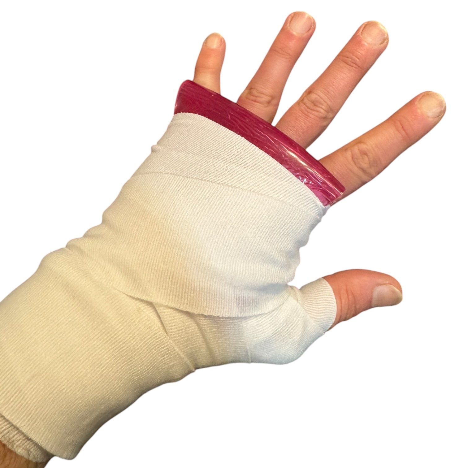 Skulltec gel knuckle pads lite pink with white hand wraps