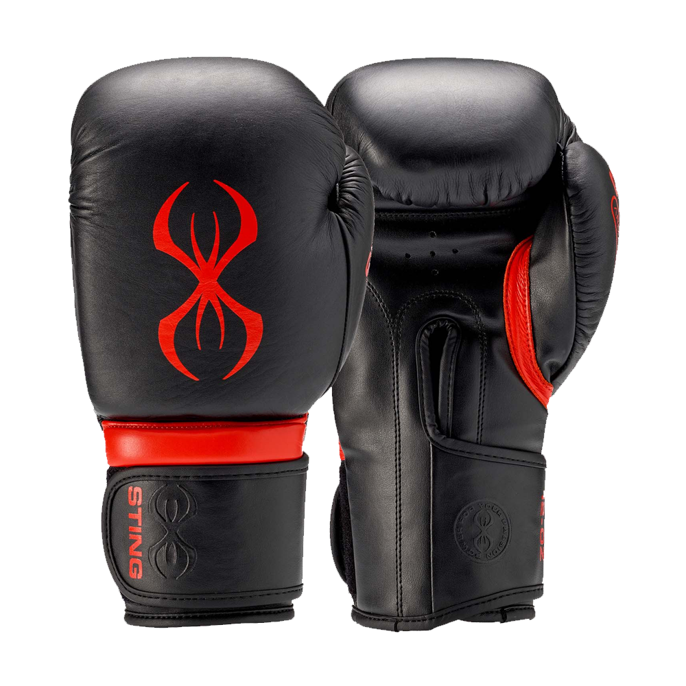 sting armapro boxing gloves black red front view both gloves
