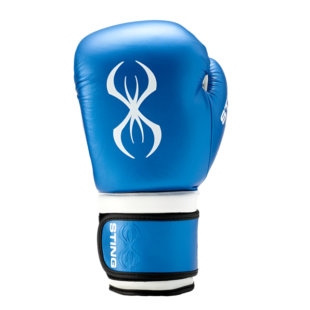 sting armapro boxing gloves blue and white with white sting logo single glove