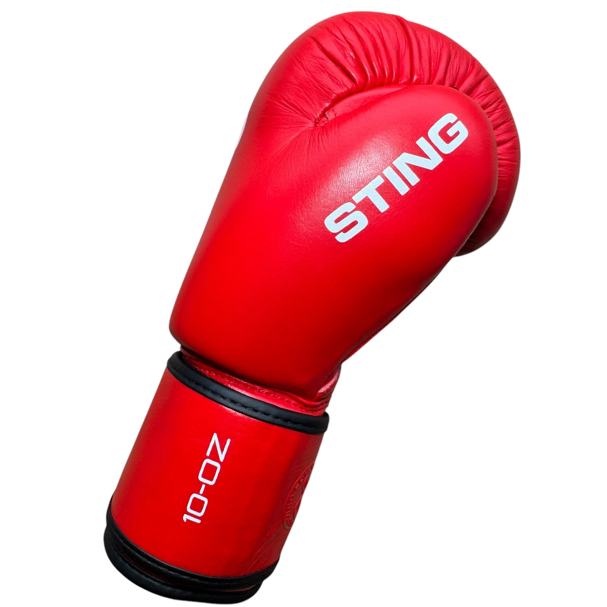 Sting Competition Approved Boxing Gloves side view with Sting text on thumb nd 10oz text on wrist strap