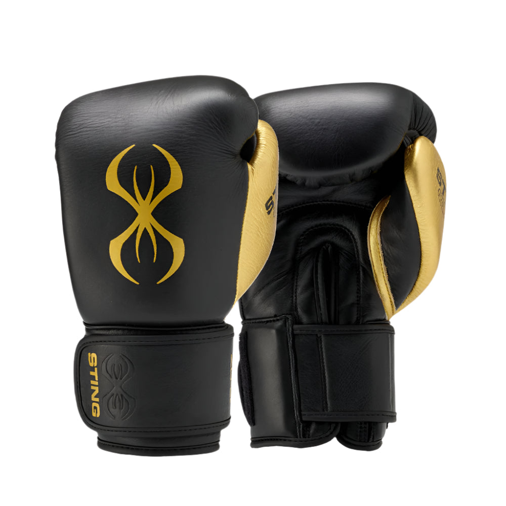 Sting Evolution pro boxing Gloves Black Gold