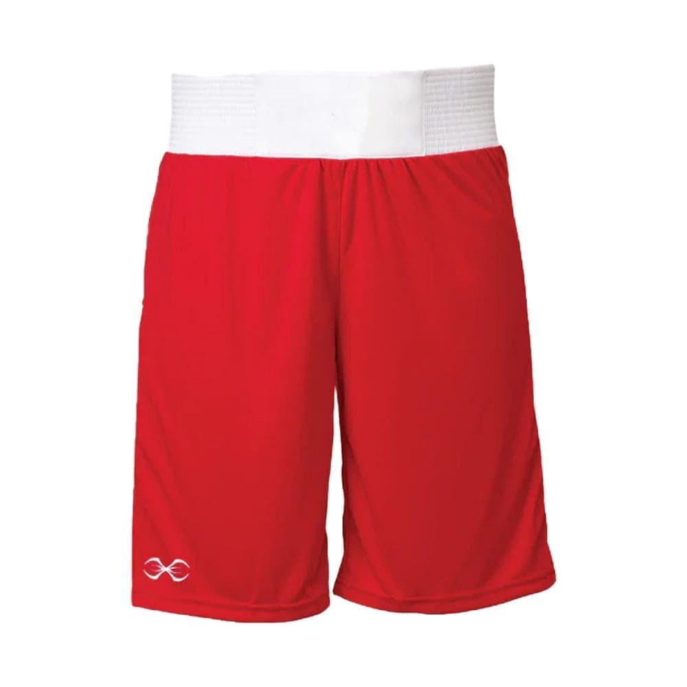 sting kids mettle boxing shorts red with whtie waistband