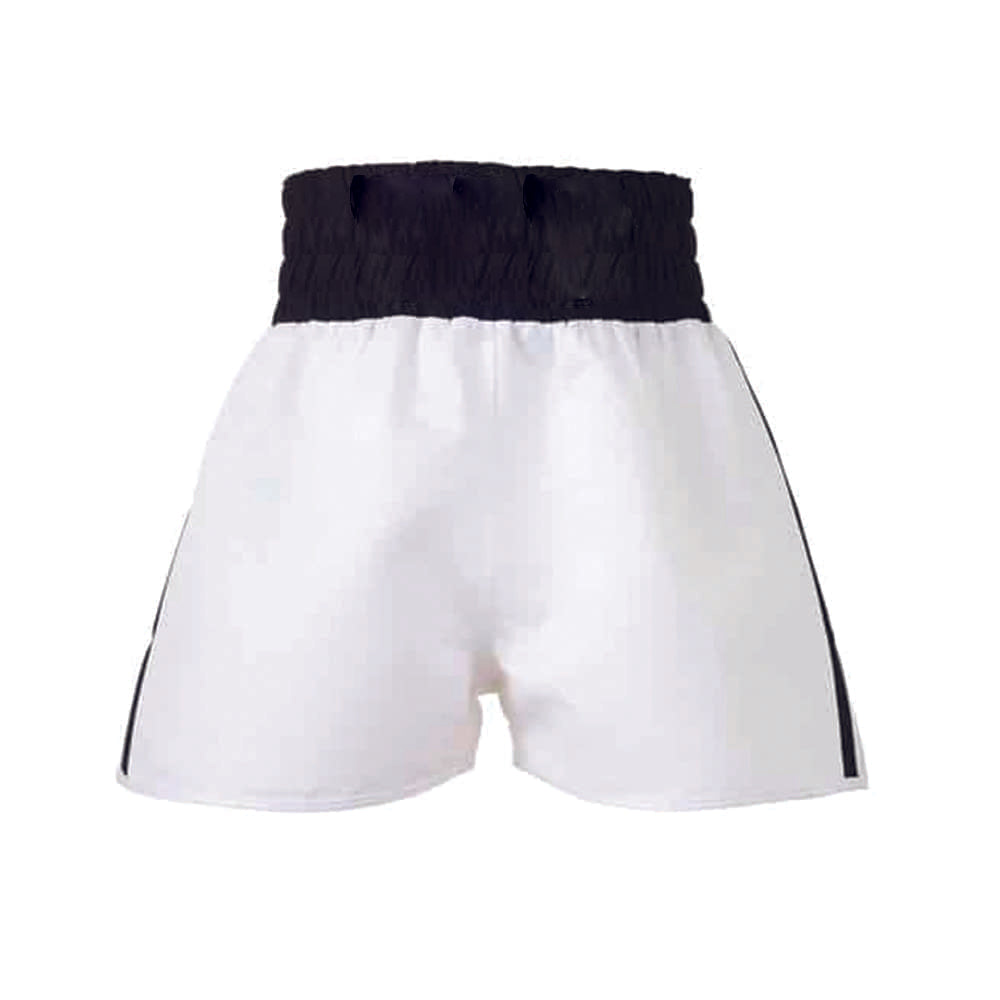 Suzi Wong Muhammad Ali Style Boxing Shorts white with black waistband