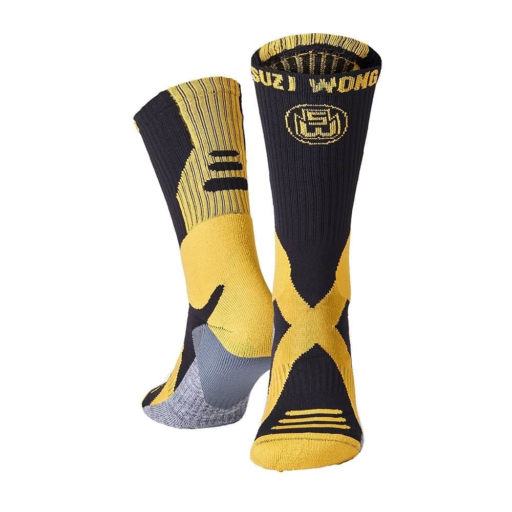 Suzi Wong X Sole Boxing Socks Black and Gold  with gold Suzi Wong logo and text