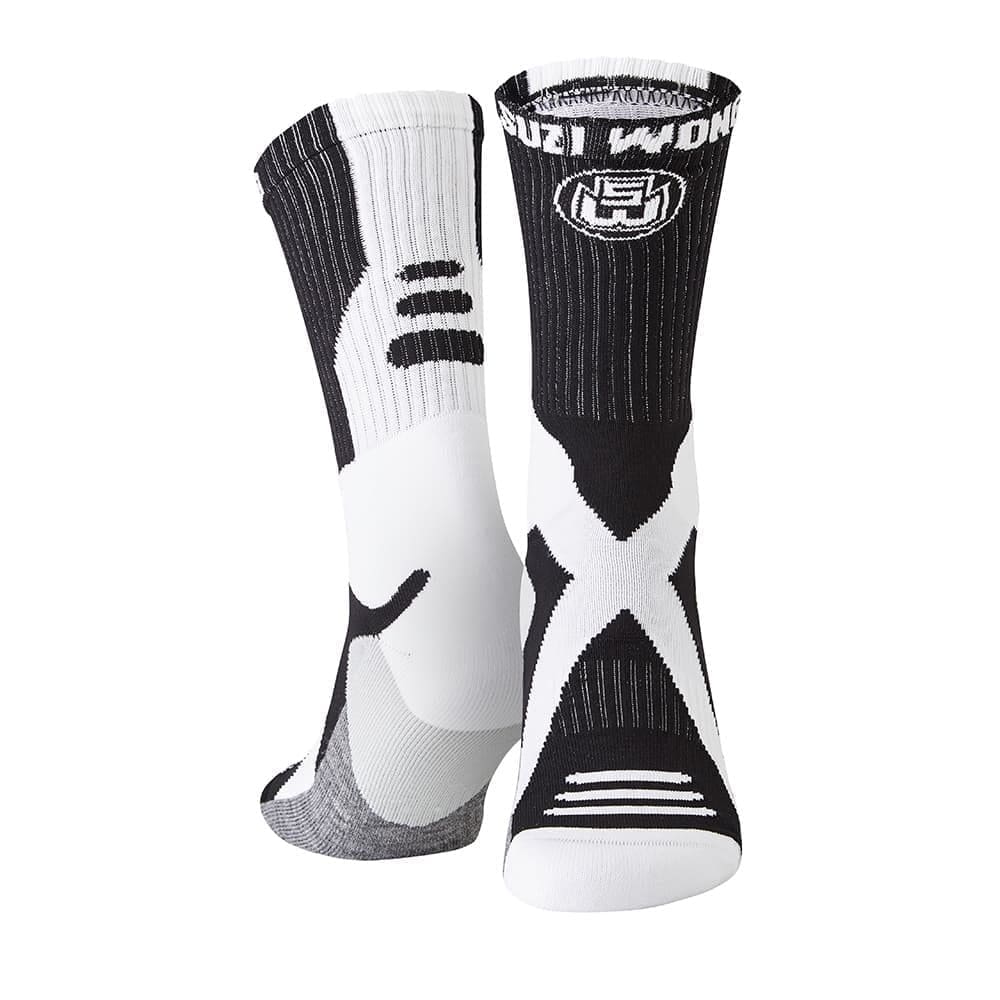 Suzi Wong X Sole Boxing Socks Black and White with white Suzi Wong logo and text