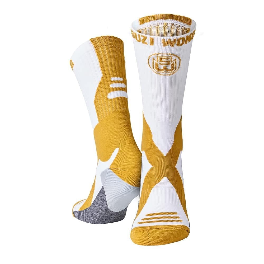 Suzi Wong X Sole Boxing Socks White and gold with gold Suzi Wong logo and text