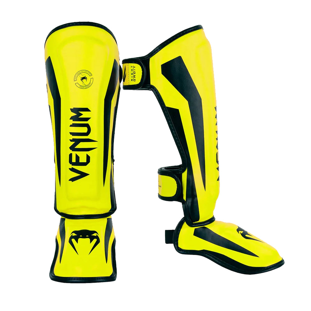 venum elite kids muay thai shin guards neon yellow