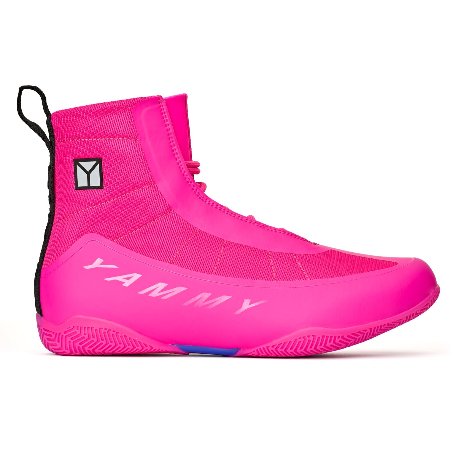 Yammy Mid Flux Boxing Boots Pink with Yammy text side view