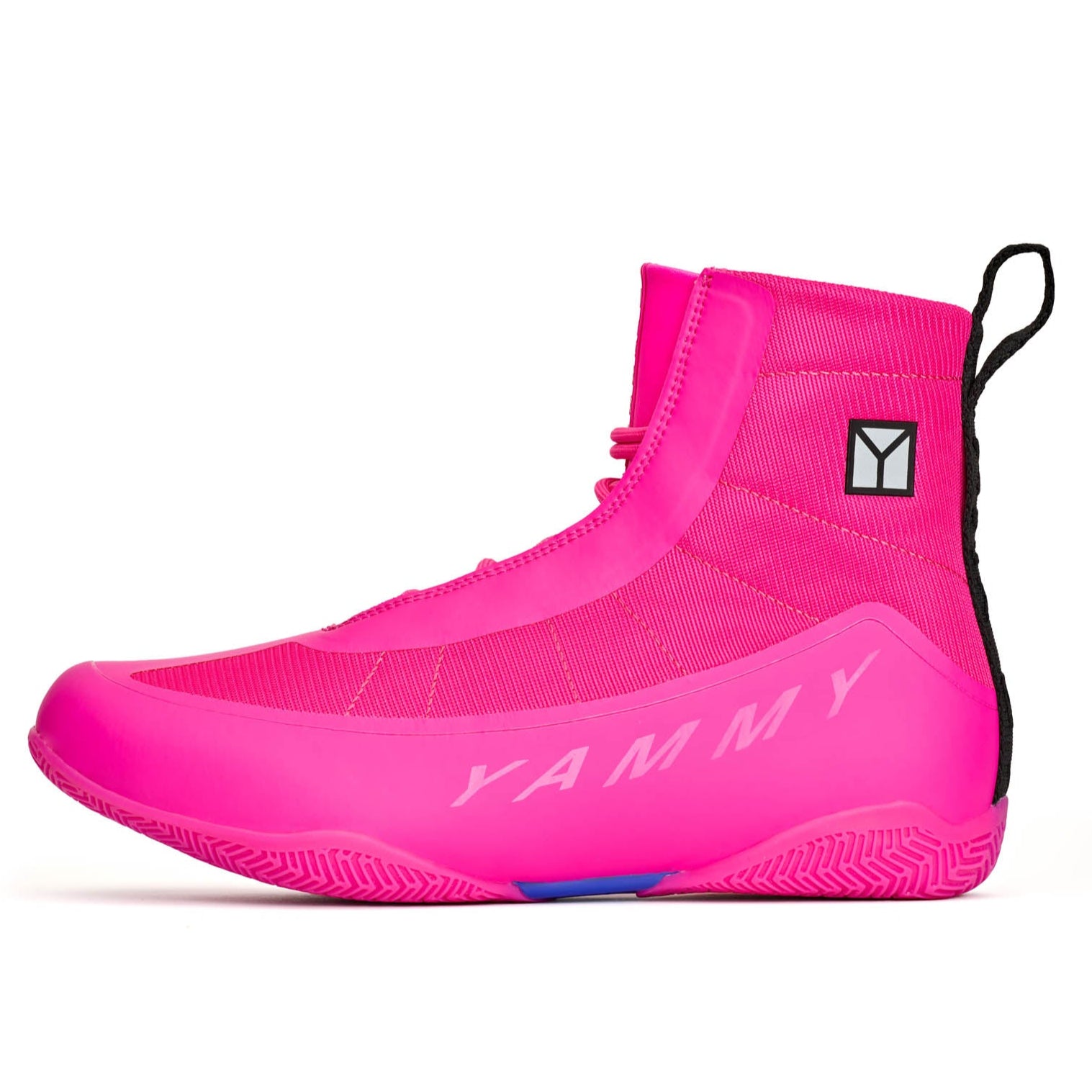 Yammy Mid Flux Boxing Boots Pink with Yammy text side view