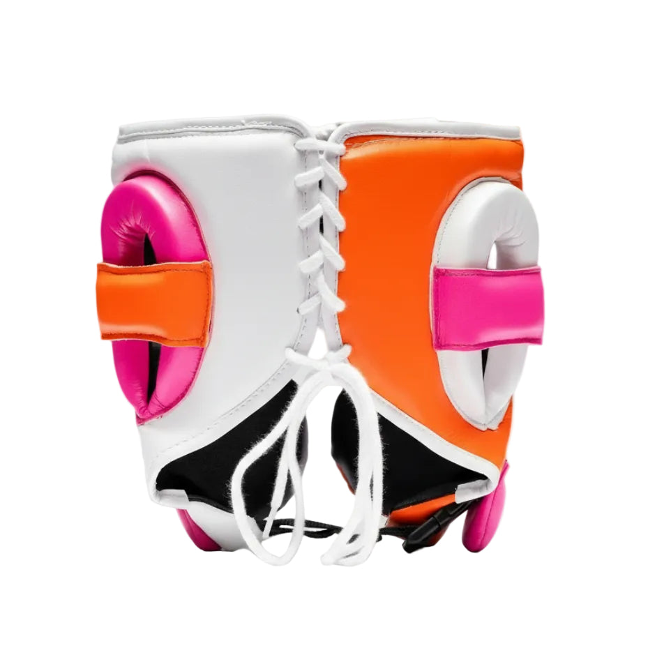 fly Knight x cheek head guard white pink orange