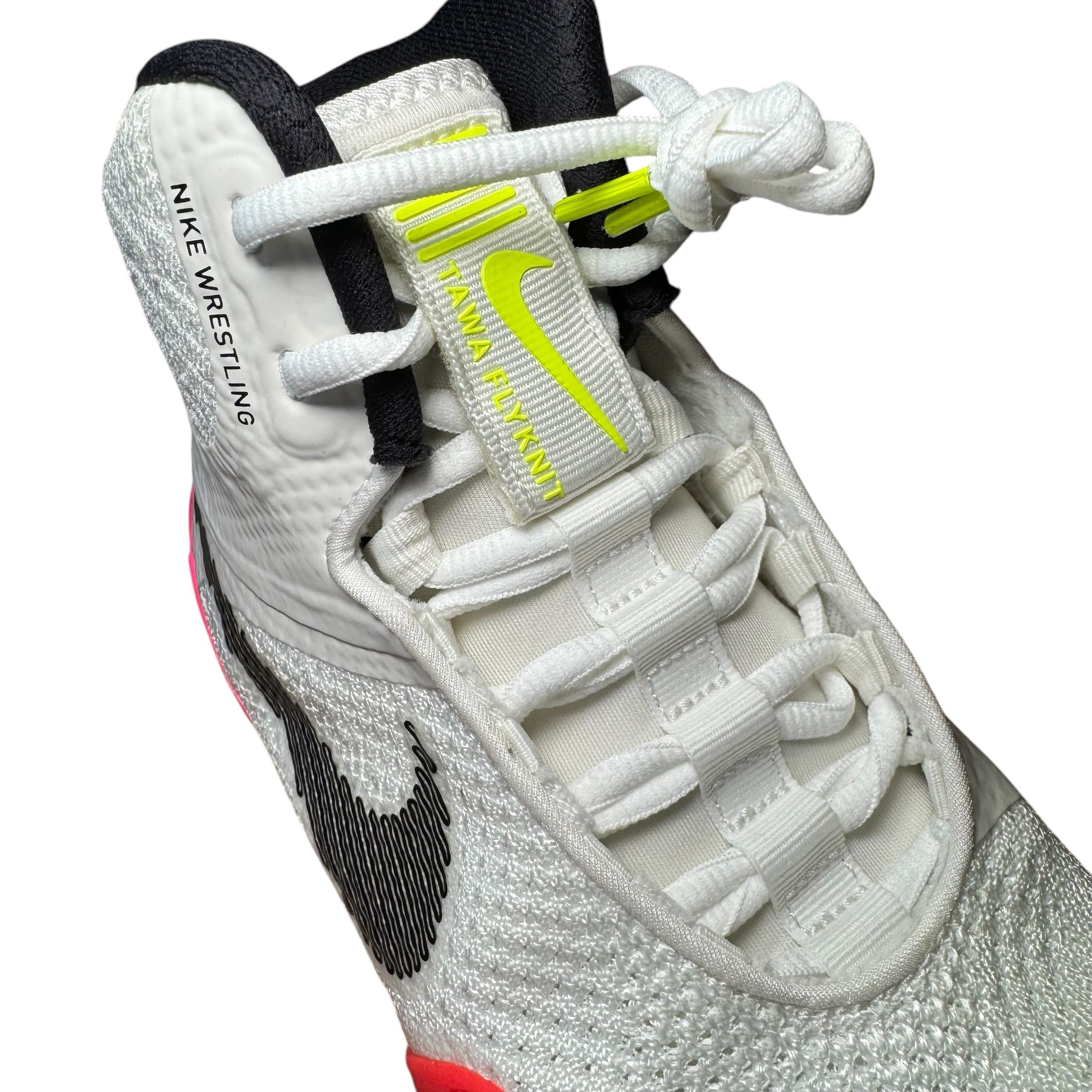 Nike Tawa SE Tokyo Olympic Wrestling Boots up close white with black pink and orange