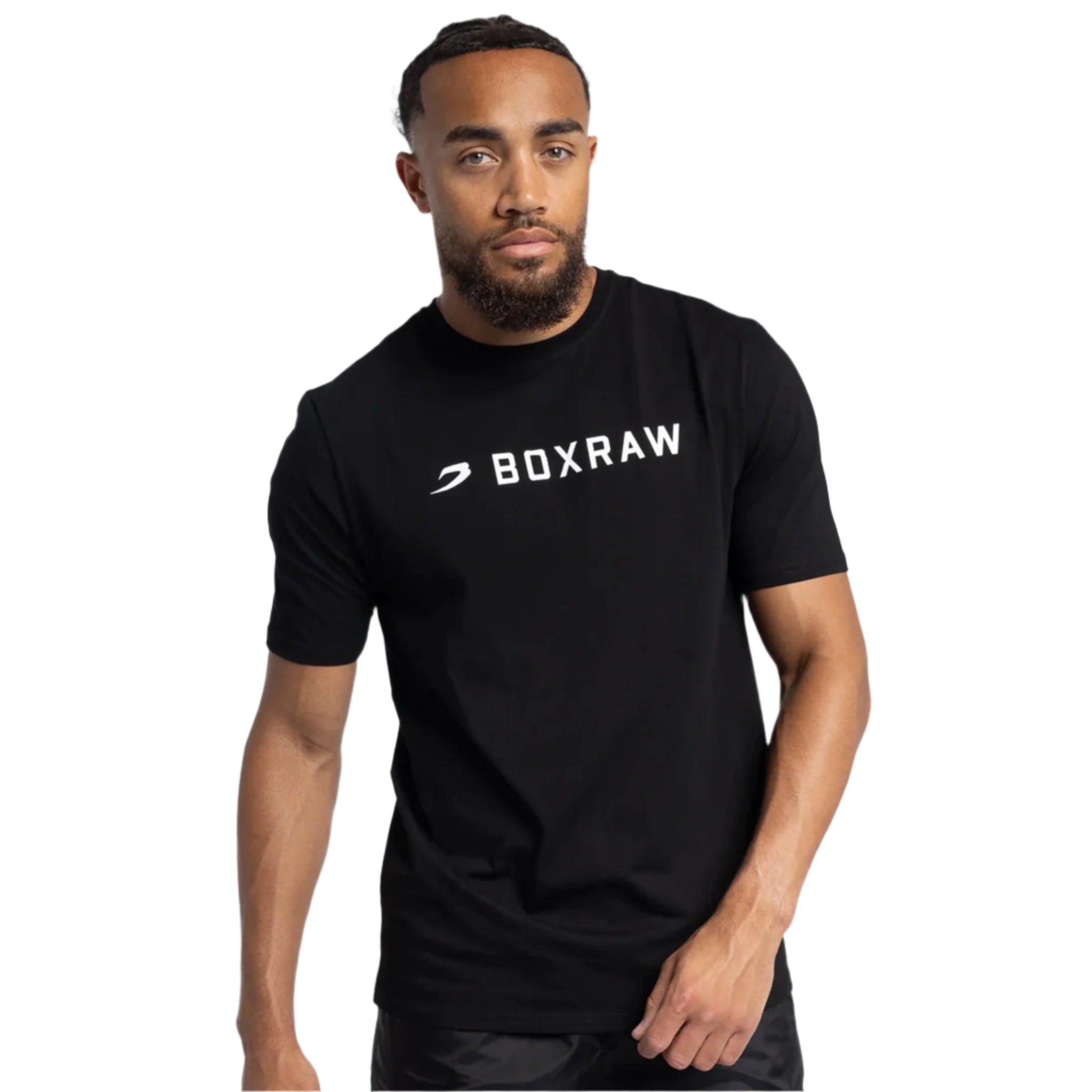 boxraw abs t-shirt black/white with white boxraw logo text across chest