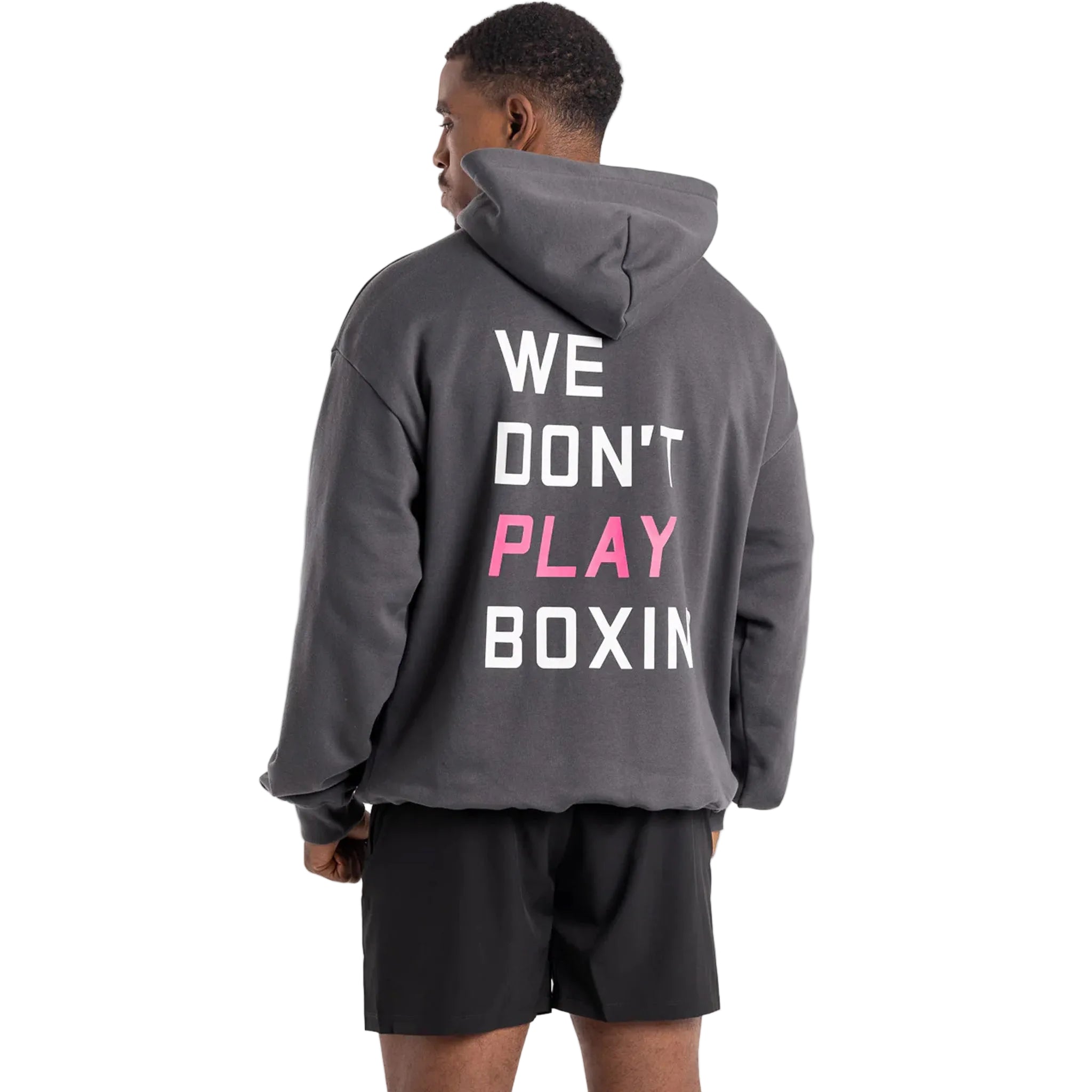 boxraw we dont play boxing hoodie grey pink