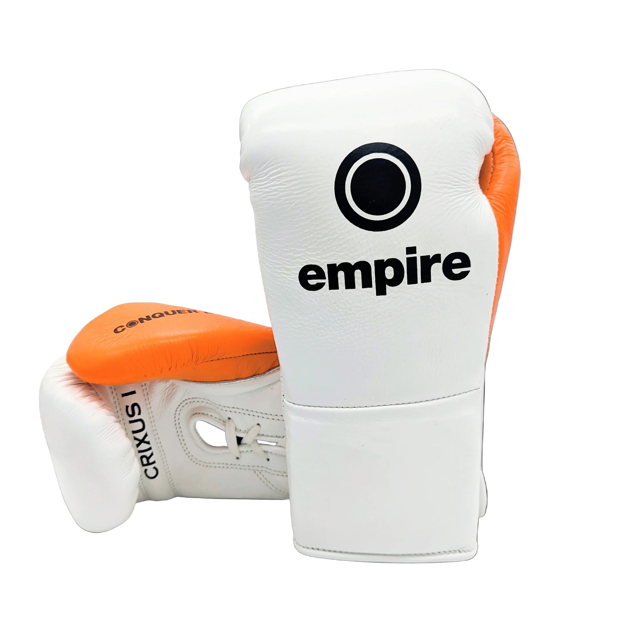 Empire Crixus 1 Lace Boxing Gloves White orange with black empire boxing logo