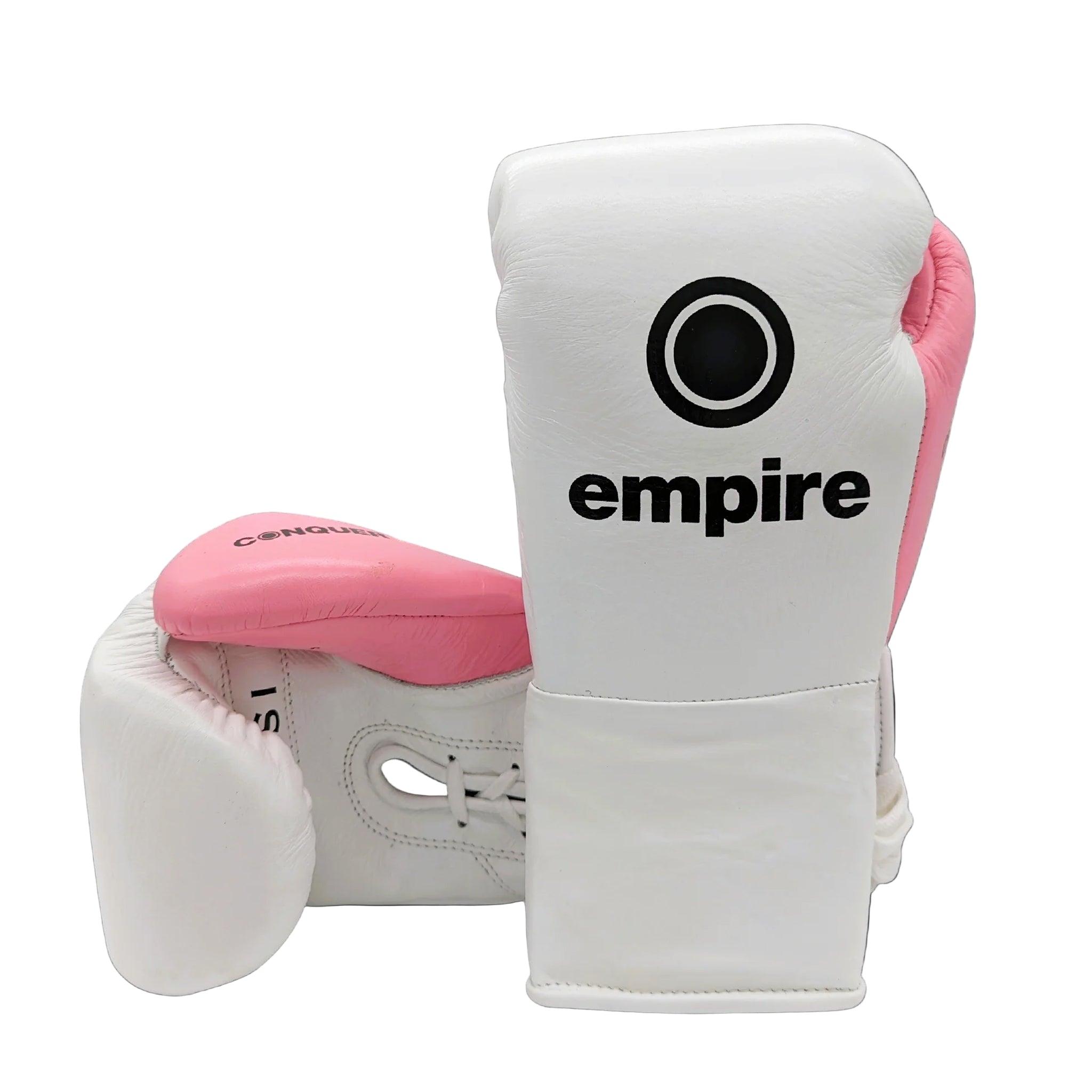 Empire Crixus 1 Lace Boxing Gloves White pink with black empire boxing logo