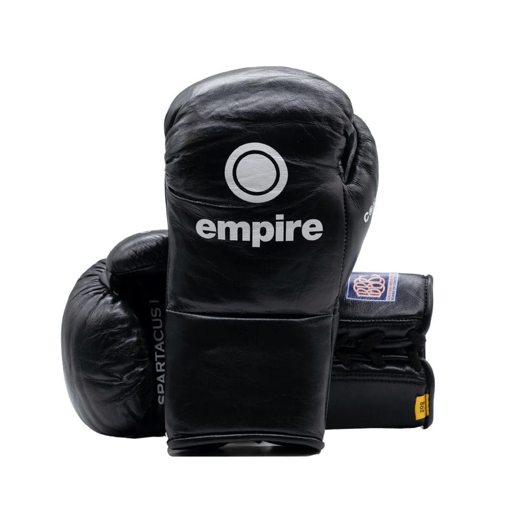 Empire Pro Spartacus Pro Fight Gloves Black with White Empire Pro logo printed onto glove. 