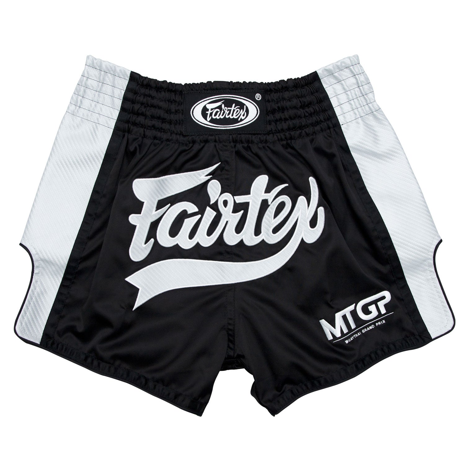 Fairtex MTGP Muay Thai Shorts Black/White with White Fairtex logo