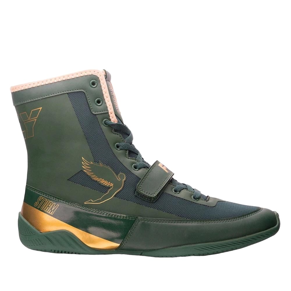 Fly Storm Boxing Boots Green with gold Fly logo