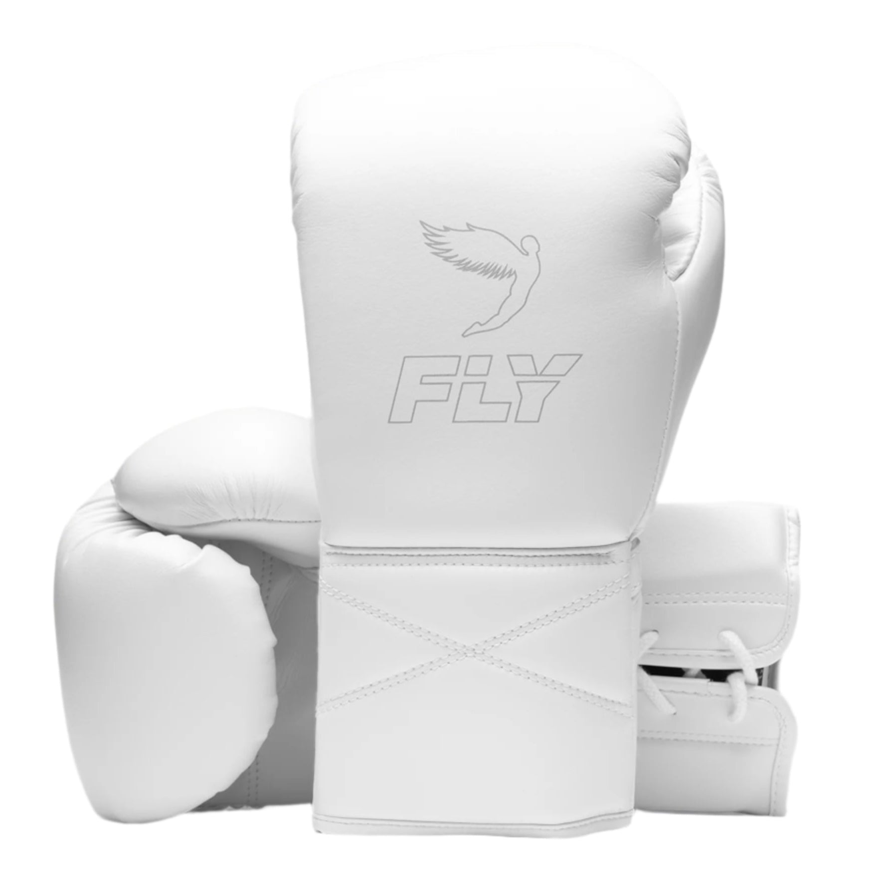 fly superlace x 2 gloves white with black fly outline logo lace up boxing gloves design
