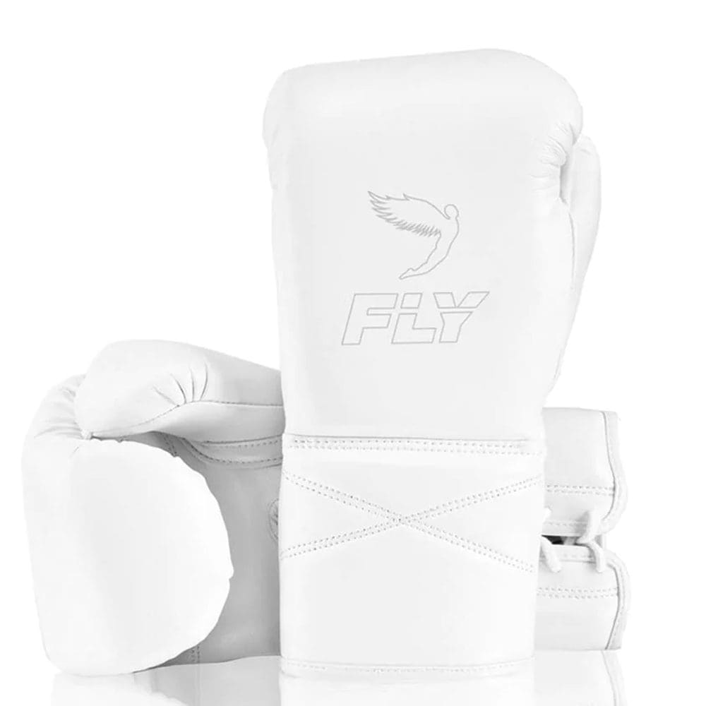 Fly Superlace X Boxing Gloves white with Fly logo outline