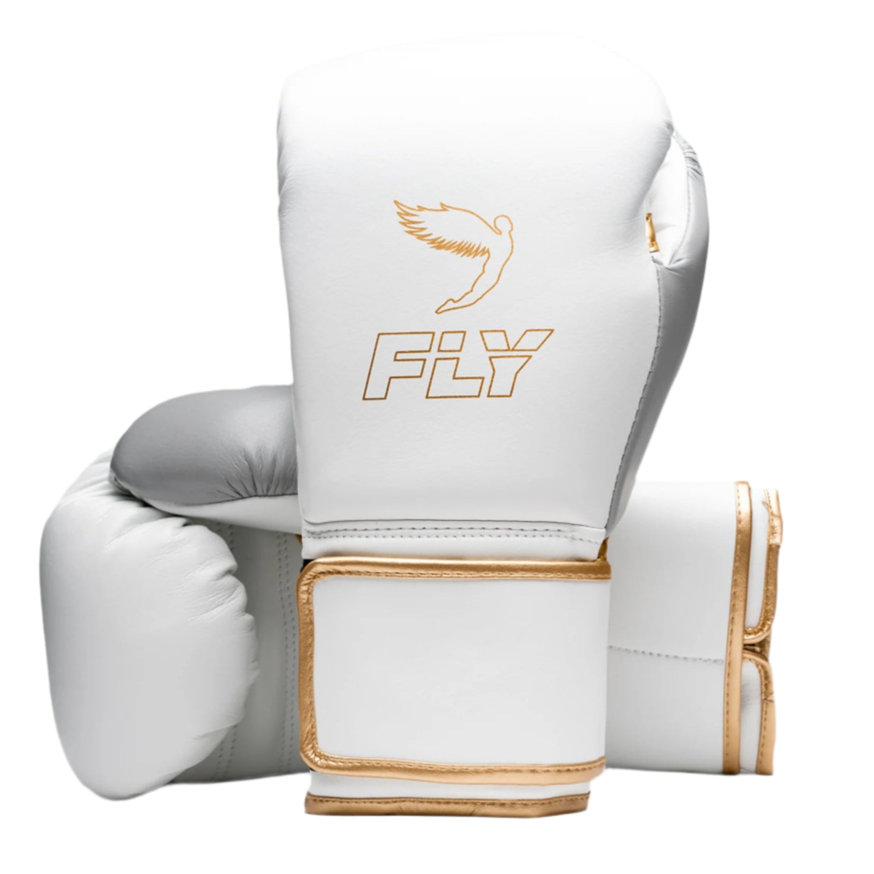 fly superloop pro x 2 gloves white/grey/gold with gold fly logo and velcro strap