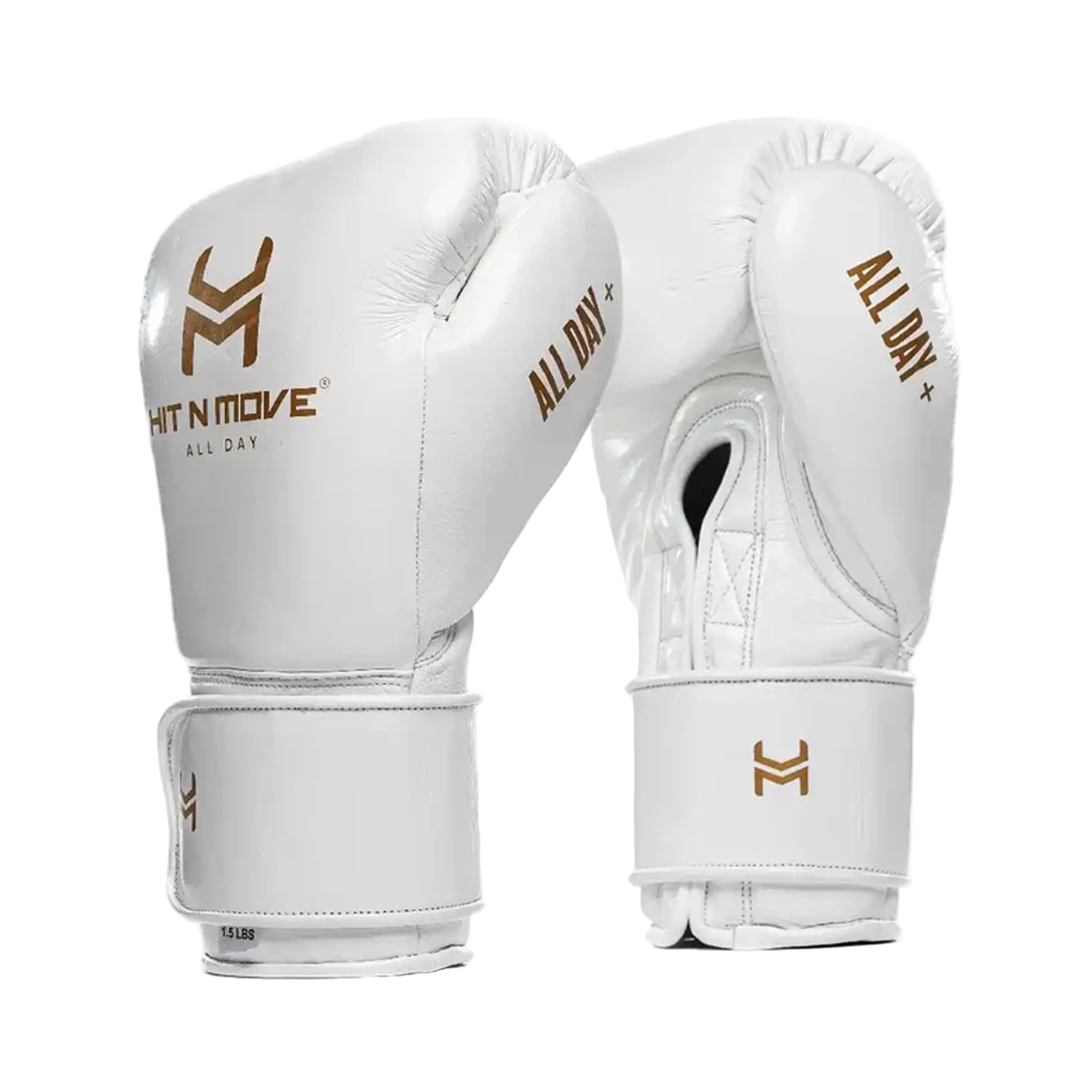 Hit n Move 24oz Conditioning Boxing Gloves White with gold Hit n Move logo