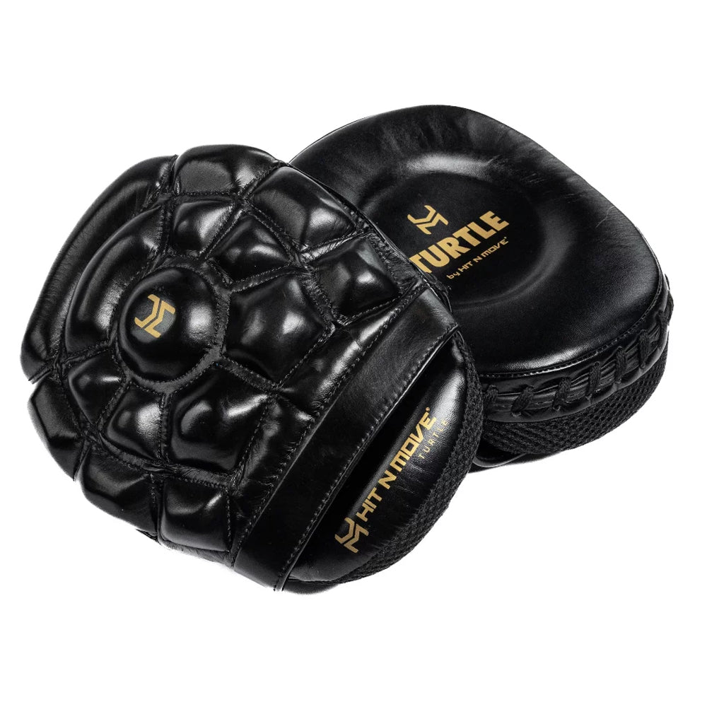 Hit n Move Turtle Mitts black with gold Turtle Hit n move text