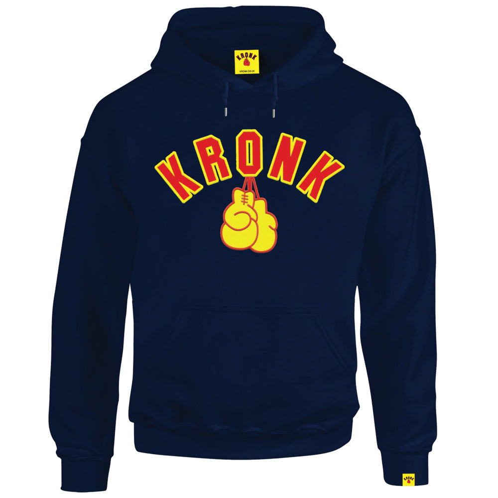 kronk gloves Hoody Navy with Kronk gloves logo design in red and yellow