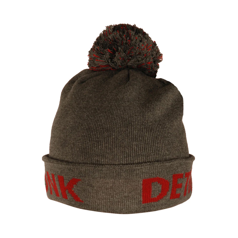 Kronk Detroit Bobble Hat grey redwith kronk Detroit text in red