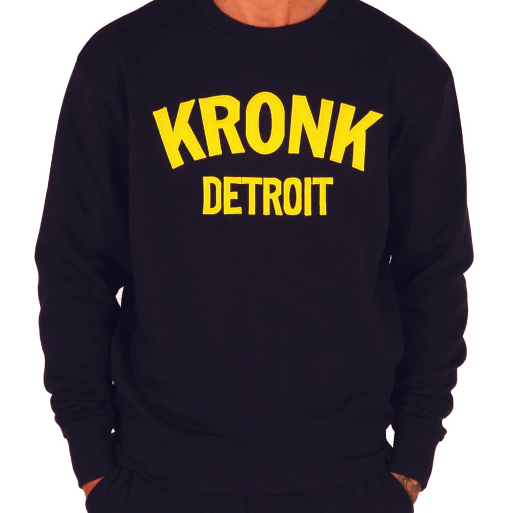 Kronk Detroit Sweatshirt jumper navy with yellow Kronk Detroit text