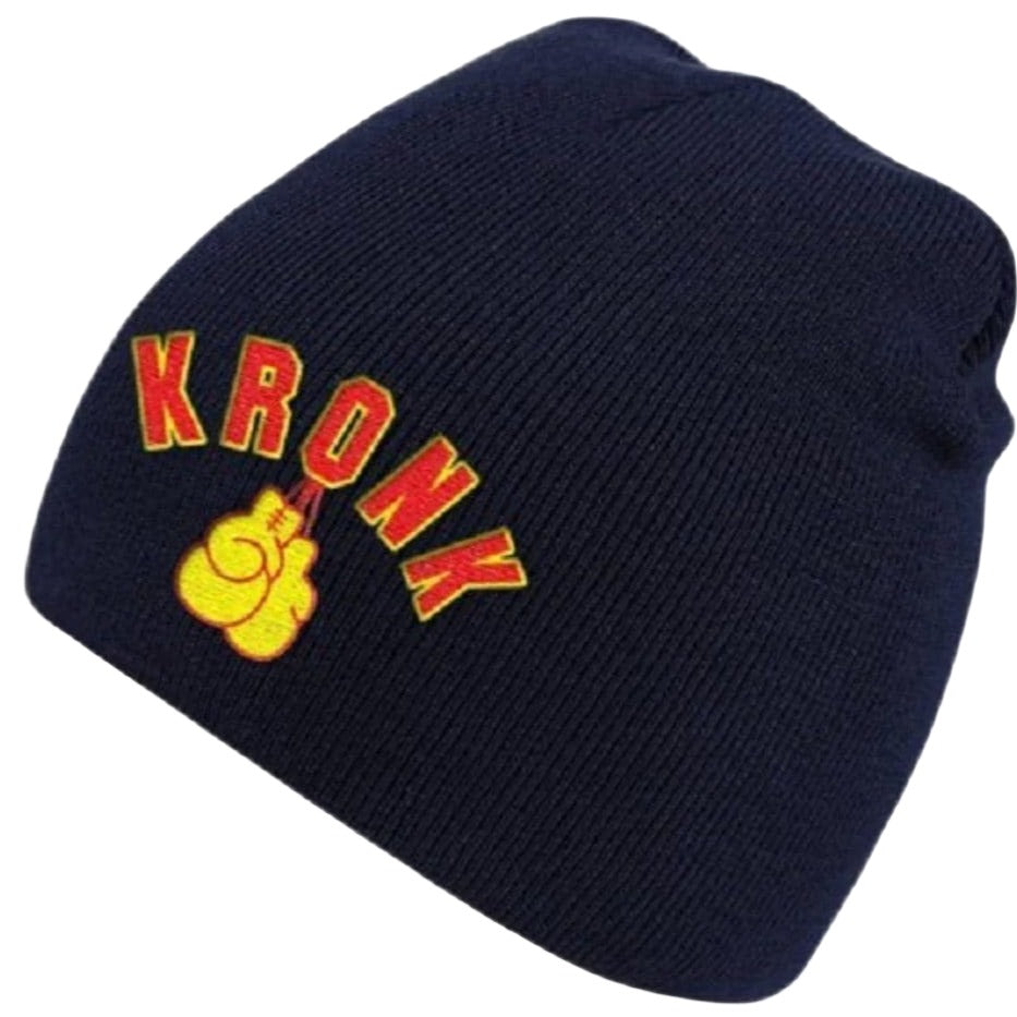 Kronk Gloves Beanie Hat navy with red and yellow kronk Boxing Gloves logo embroidered onto hat