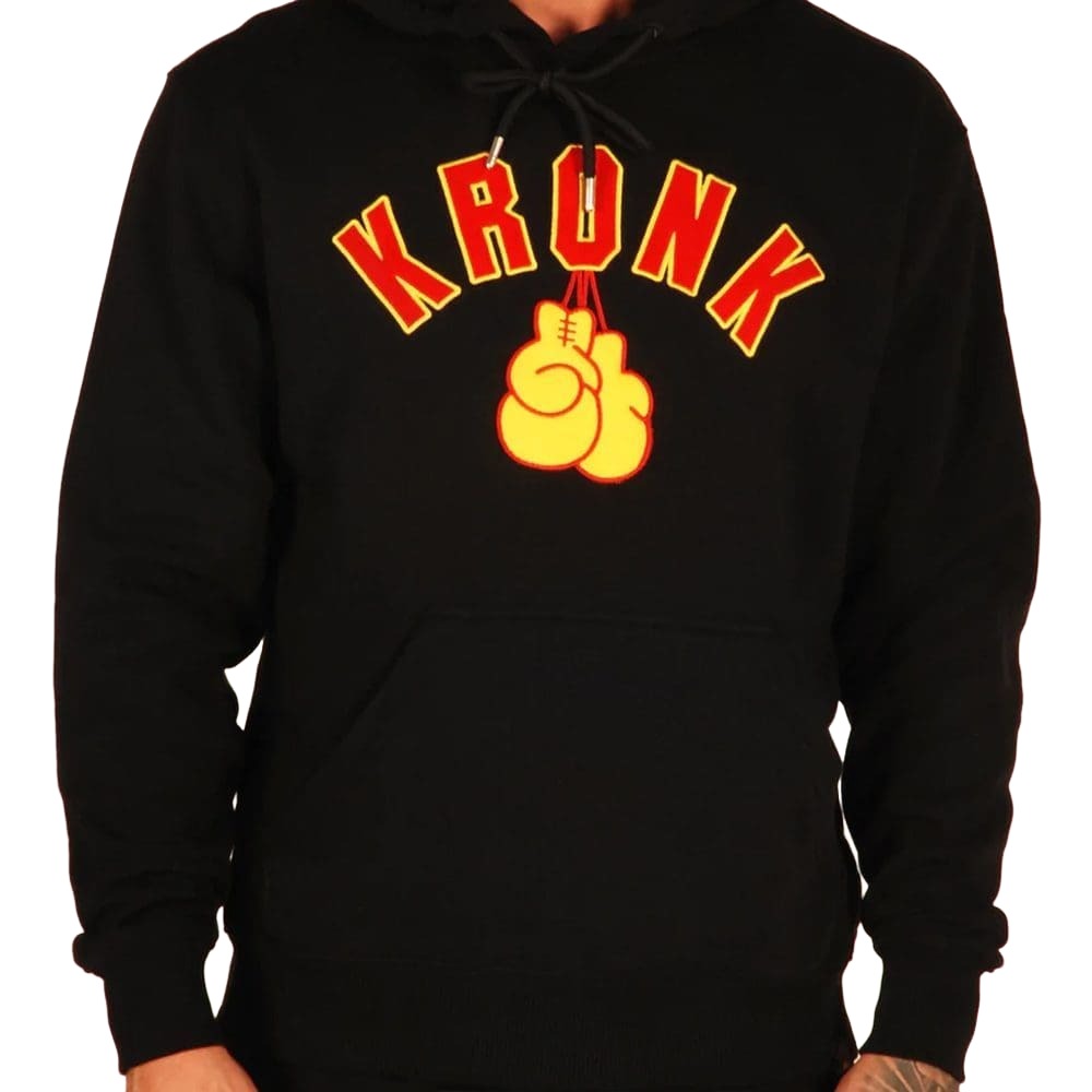 Kronk Gloves Hoody black with red and yellow kronk lgoos design and hanging boxing gloves