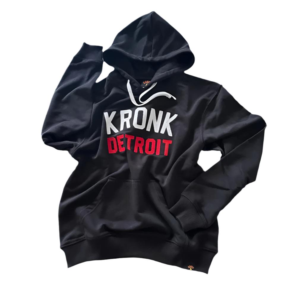 Kronk Iconic Detroit Chain Stitch Hoody Black with white and red Kronk Detroit text