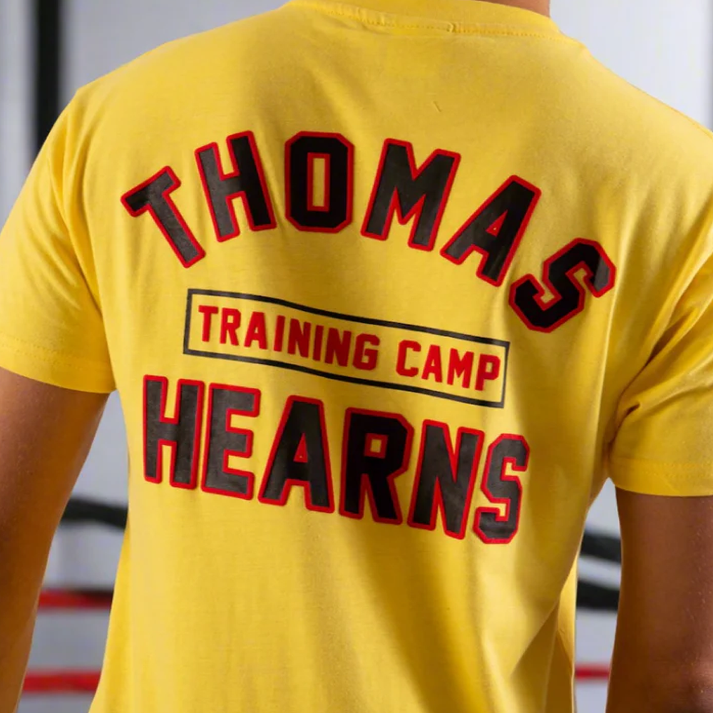 Kronk Thomas Hearns Training Camp T-Shirt Yellow with kronk and Thomas Hearns Print back view