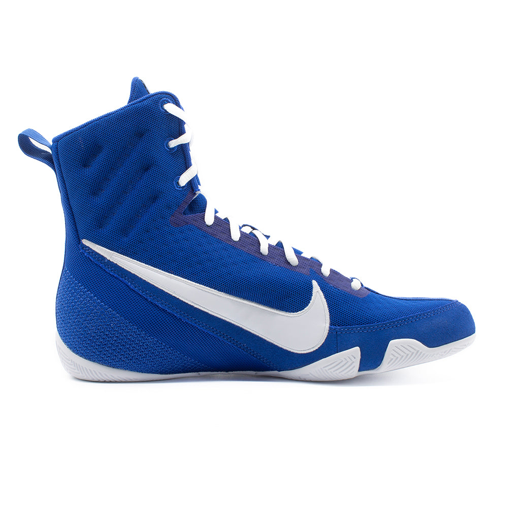 Nike Machomai 3 Boxing Boots Blue/White side view of single boot