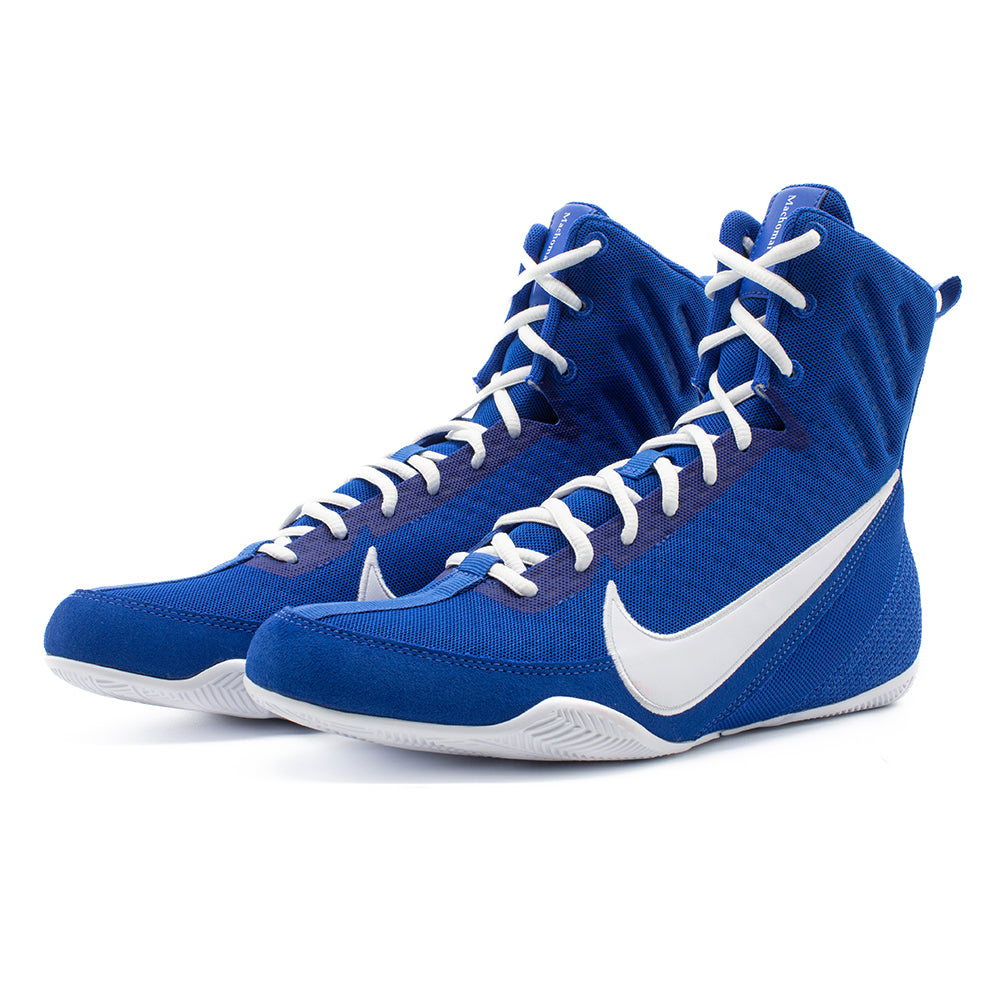 Nike Machomai 3 Boxing Boots Blue/White side view of both boots