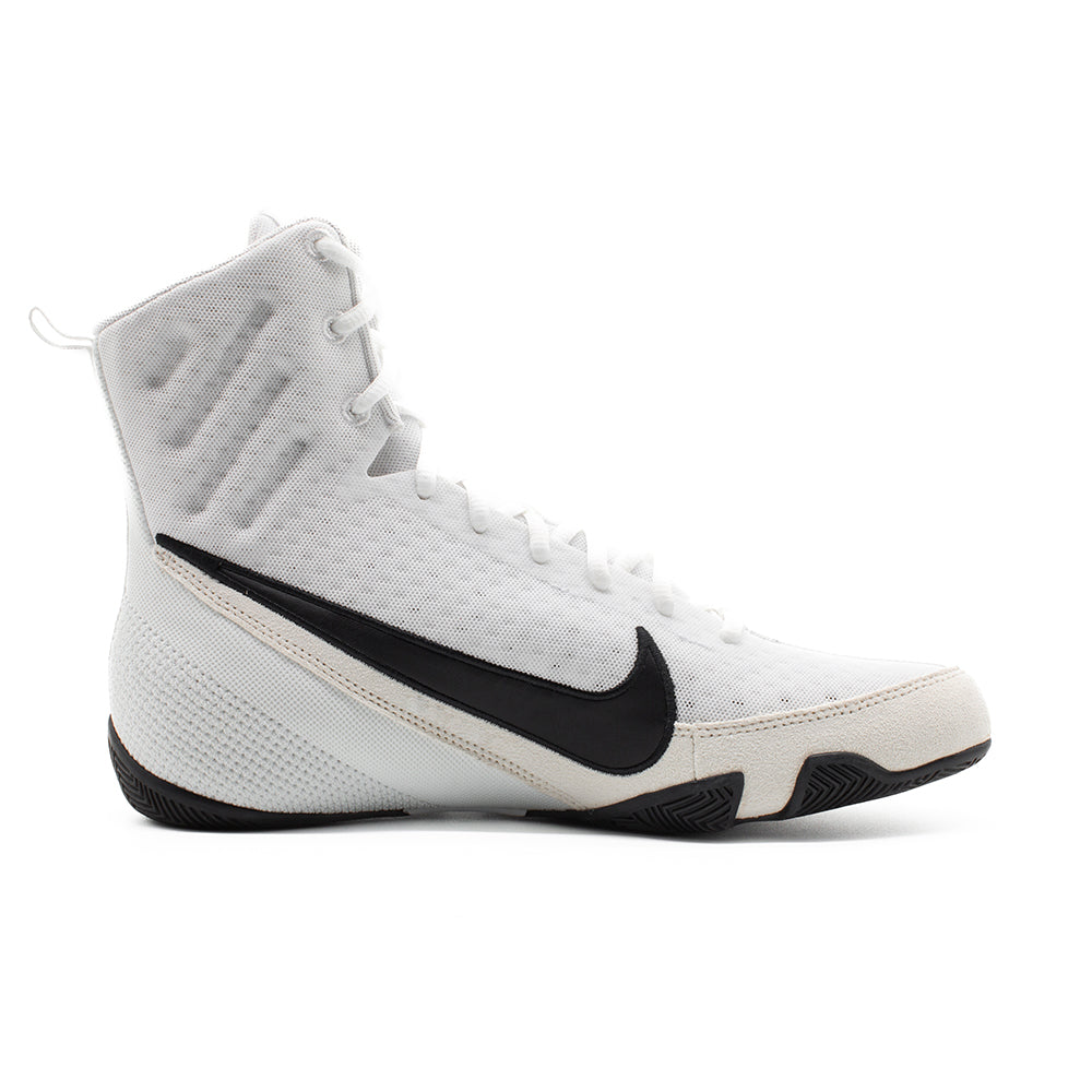 Nike Machomai 3 Boxing Boots White/black side view of single boot