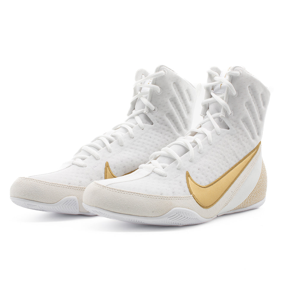 Nike Machomai 3 Boxing Boots White/Gold side view of both boots