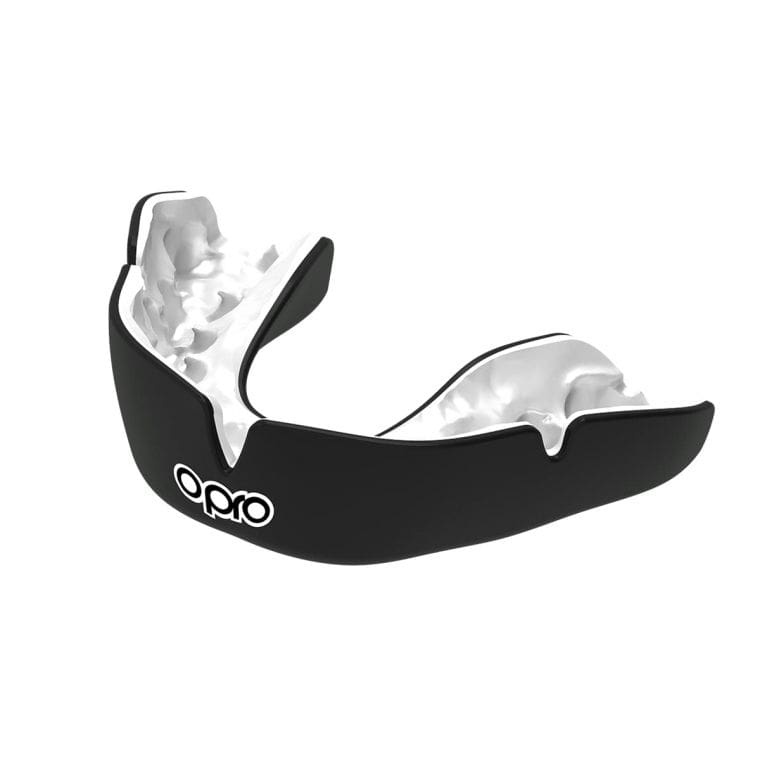 Opro Custom Fit Mouthguard black with white opro logo text on front