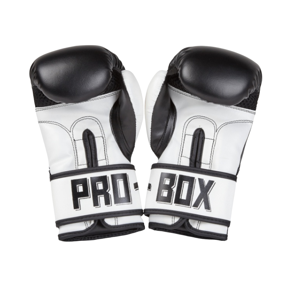 pro-box pu essentials kids boxing gloves black white