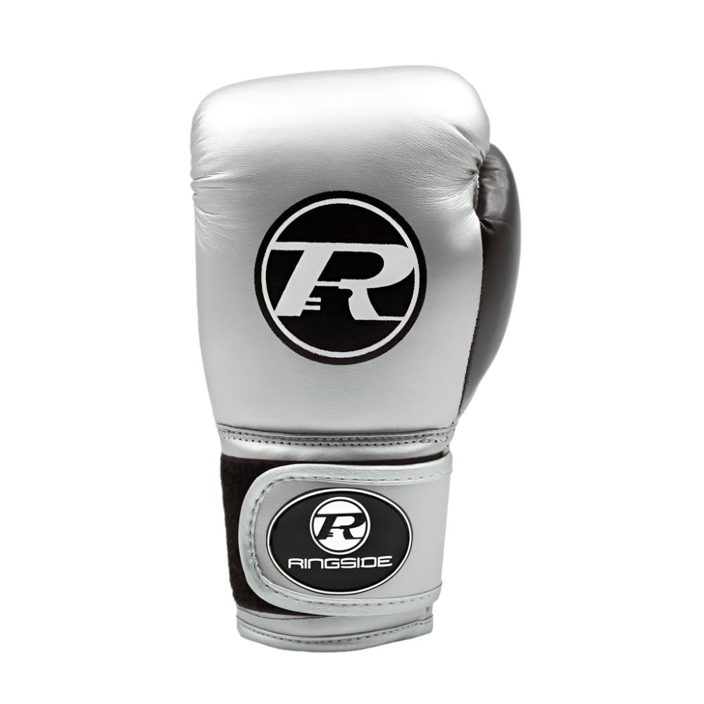 Ringside Junior Synthetic Leather Training Gloves Silver with black Ringside boxing logo