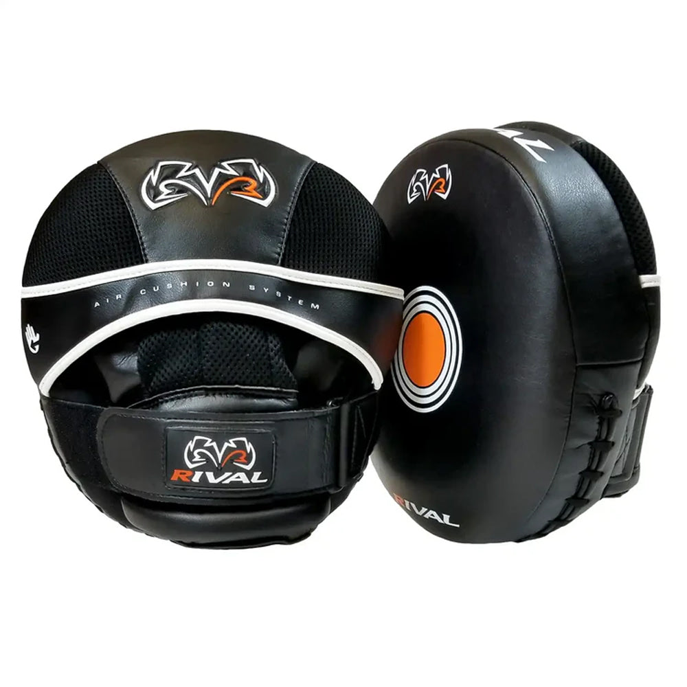 Rival RPM3 Air Punch Mitts 2.0 Boxing Pads Black with orange and white Rival logo