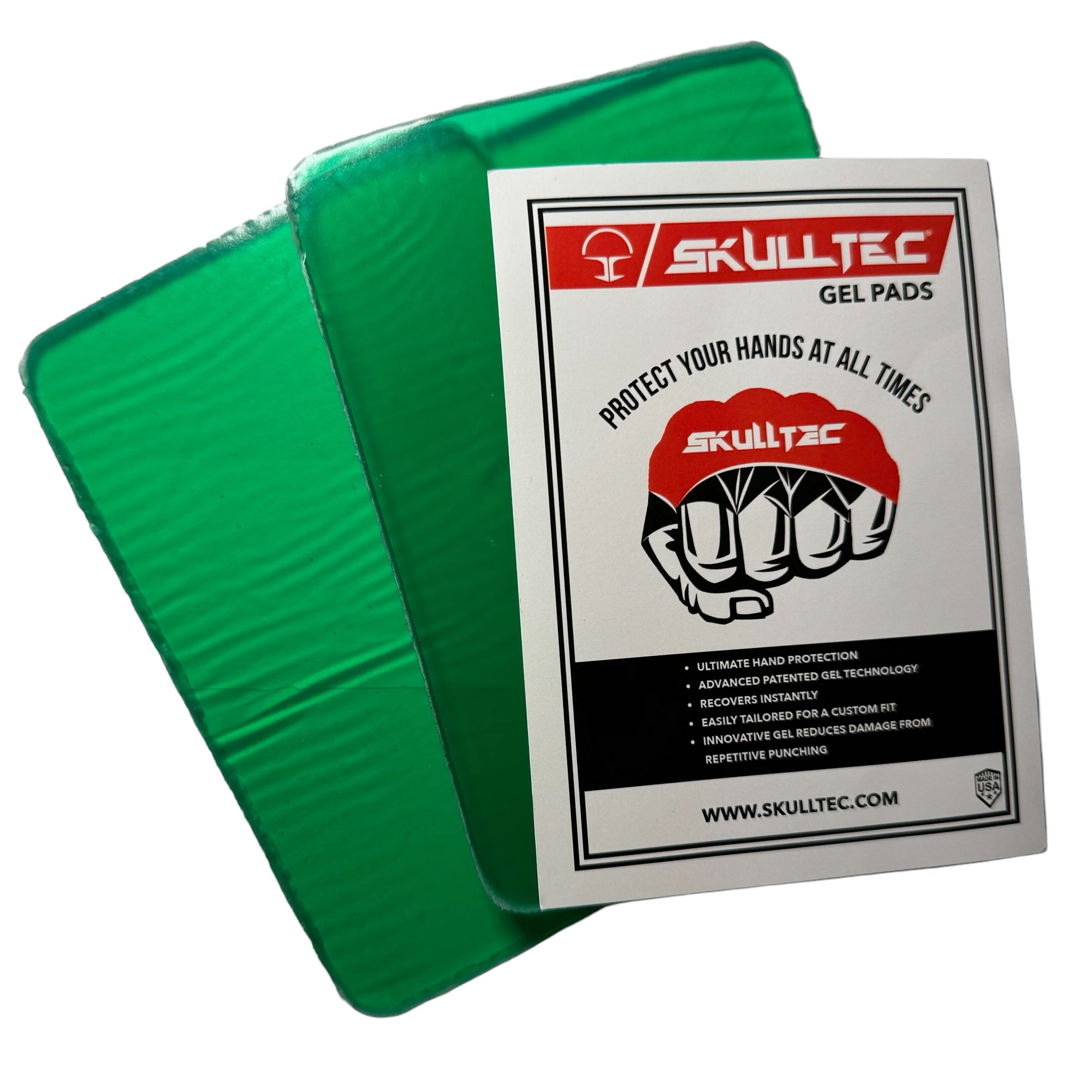 skulltec gel knuckle pads green with white and red skulltec packing card