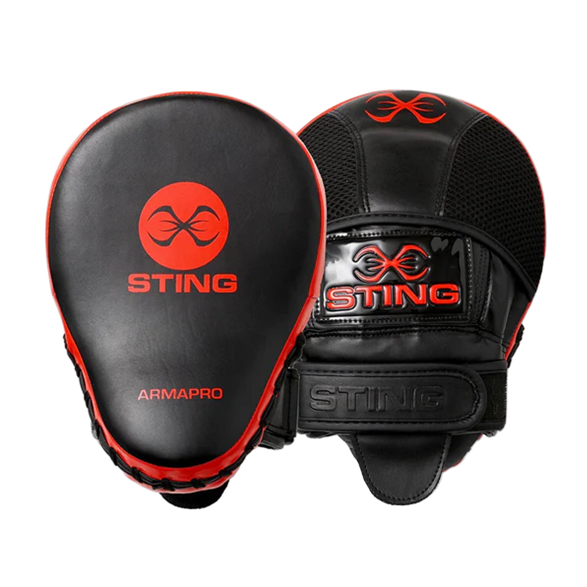 Sting Armapro Neo gel Focus Mitts Boxing Pads black with red Sting logo