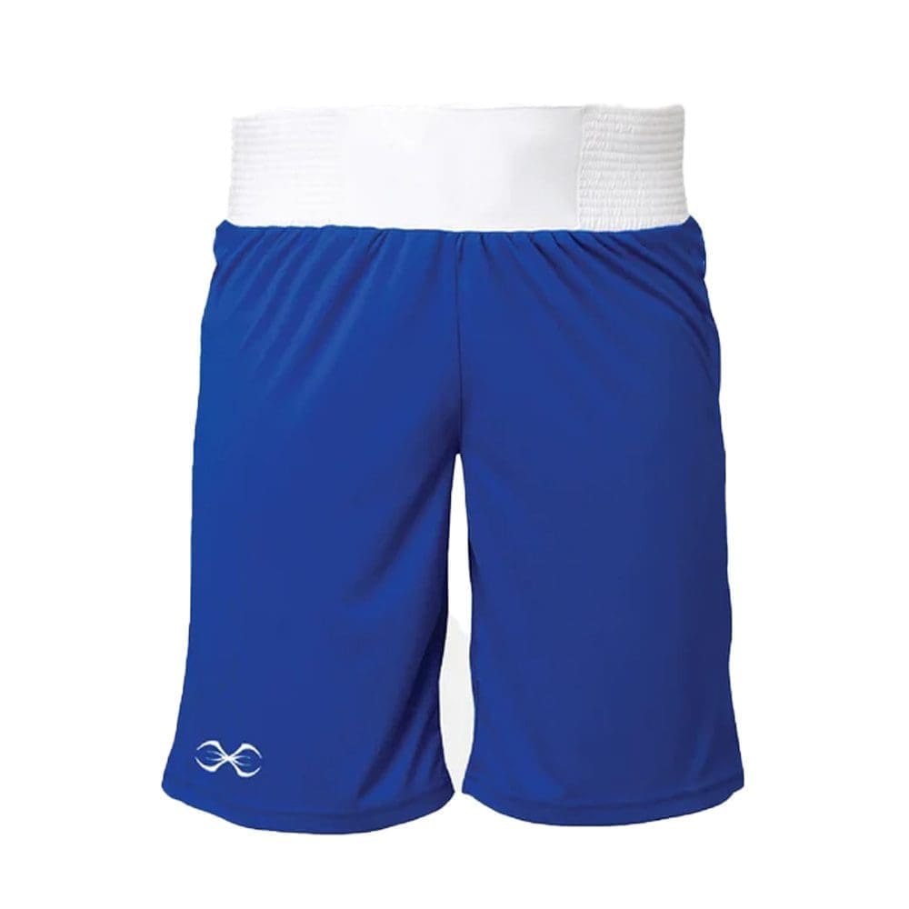 sting kids mettle boxing shorts blue with whtie waistband