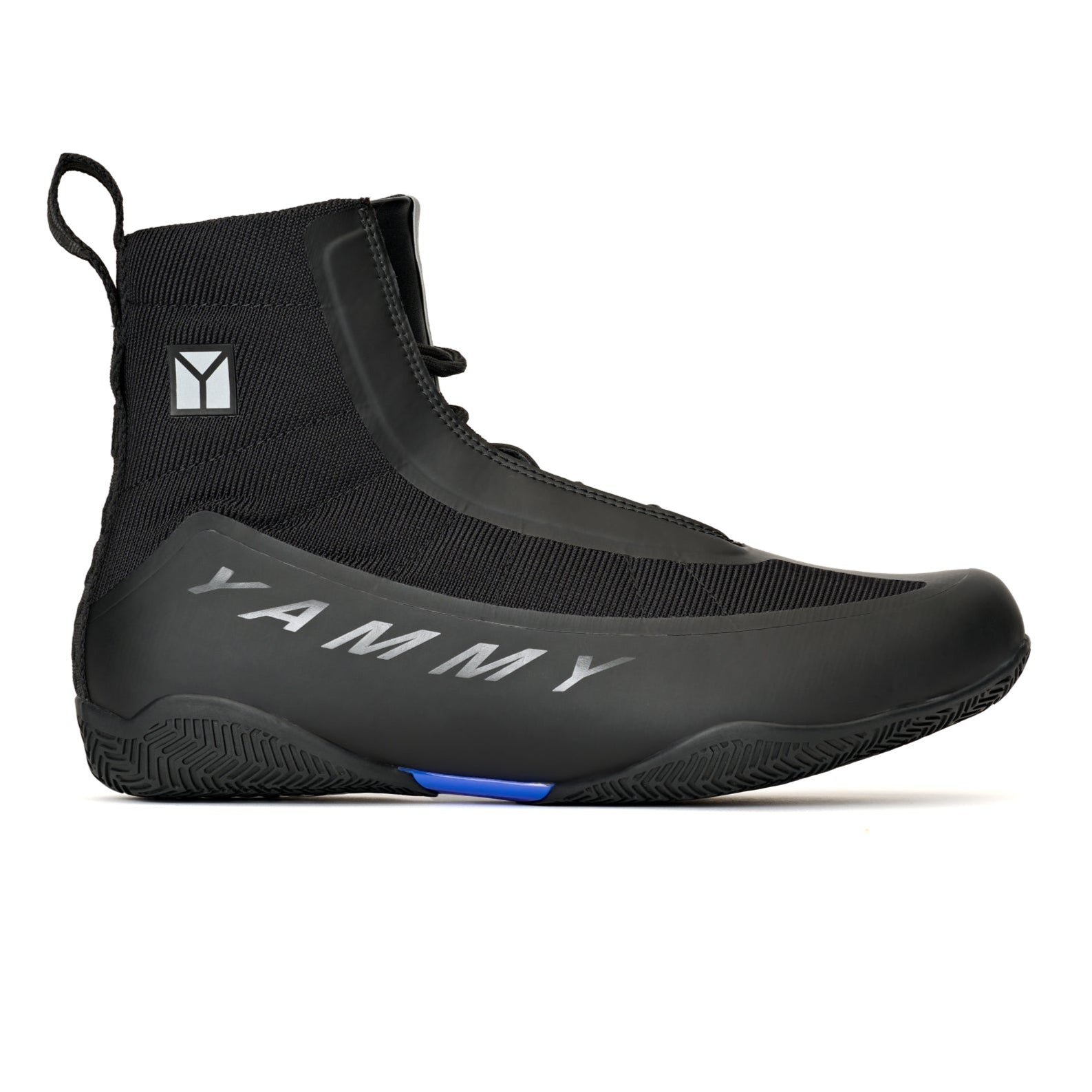 Yammy Flux Mid Boxing Boots Blackout all black with black yammy boxing logo