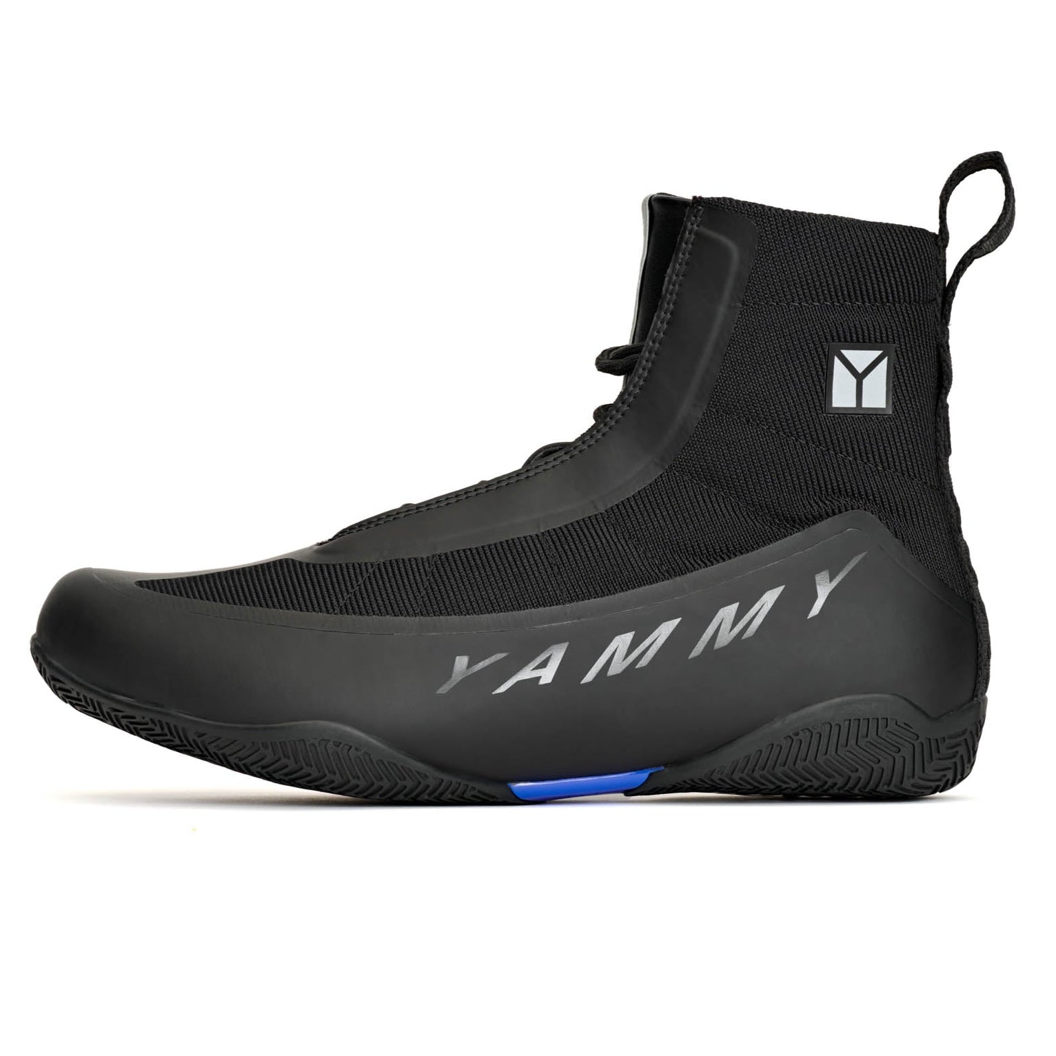 Yammy Flux Mid Boxing Boots Blackout all black with black yammy boxing logo